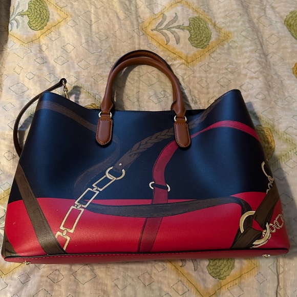 Lauren Ralph Lauren Leather Blue and Red Women's Bag - Picture 2 of 16